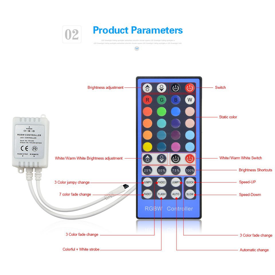 Led Light Strip Remote Controller 5Pins 12V 2A RGBW RGBWW 40 Key ...