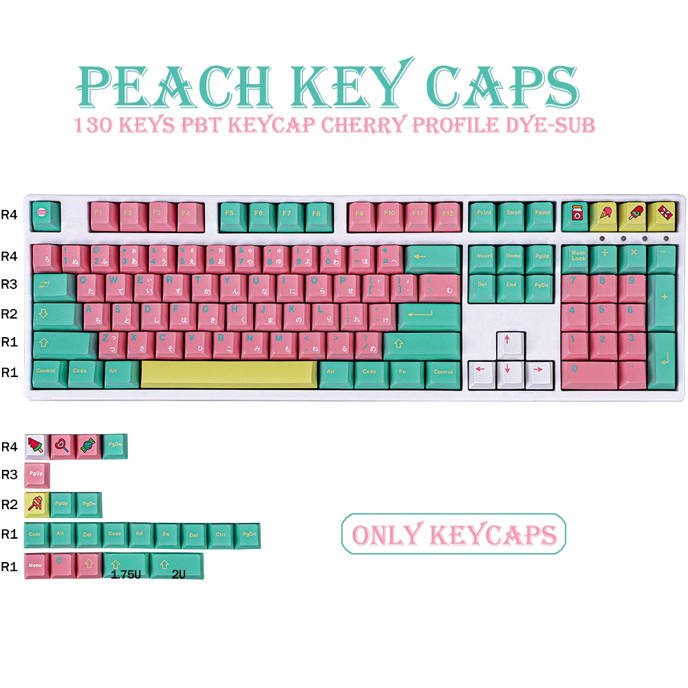 130 Keys PBT Keycap Cherry Profile DYE-SUB Personalized Peach Keycaps ...
