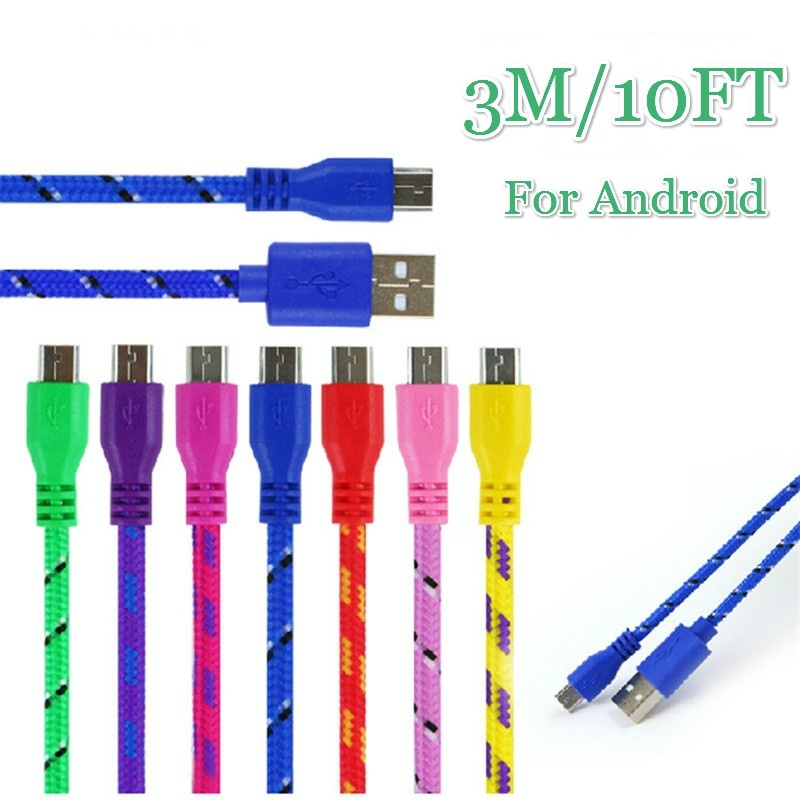 Micro USB 10FT Braided Charger Data Sync Cable Cord For Android Cell