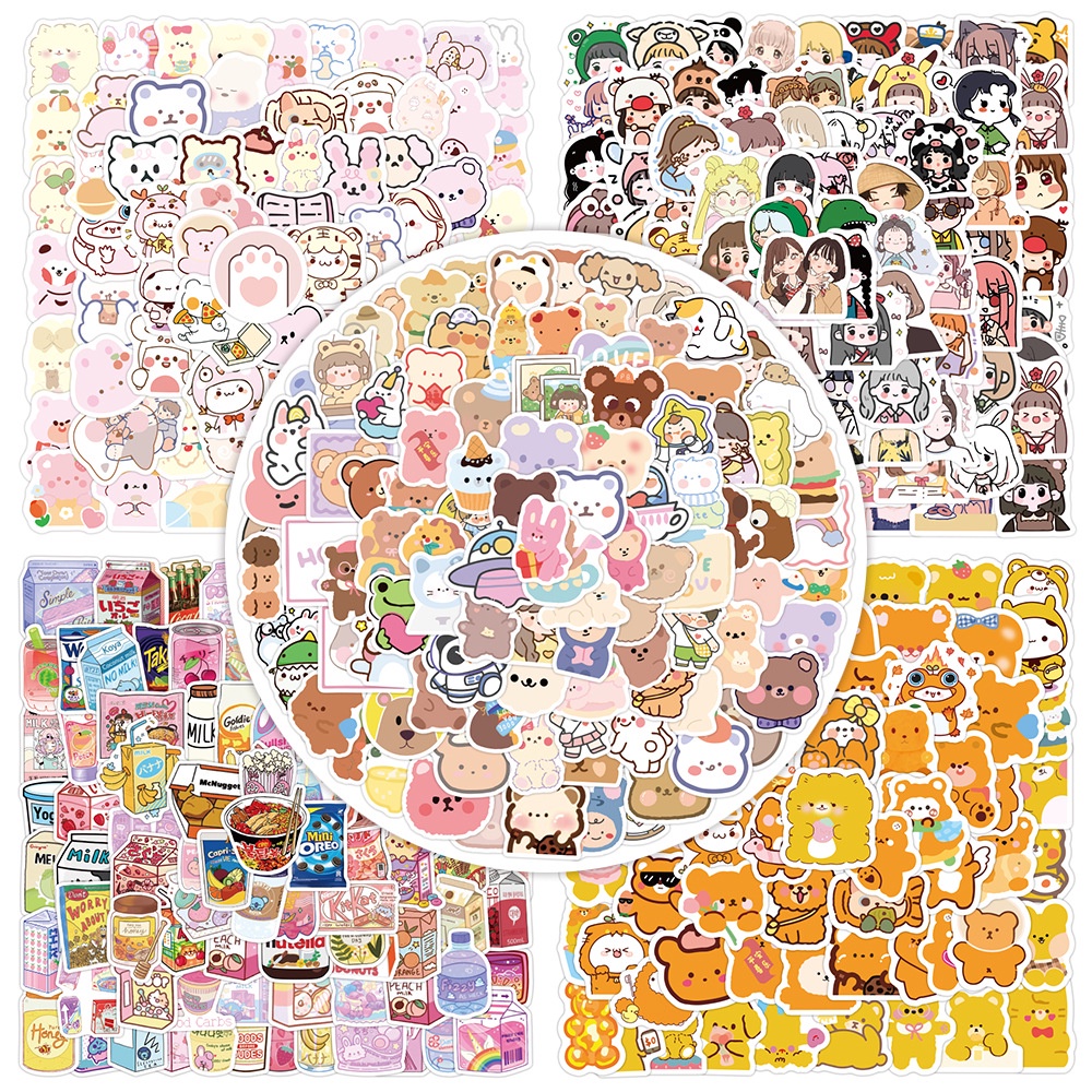 100pcs Cute Korean bear girl series ins cartoon character hand account ...