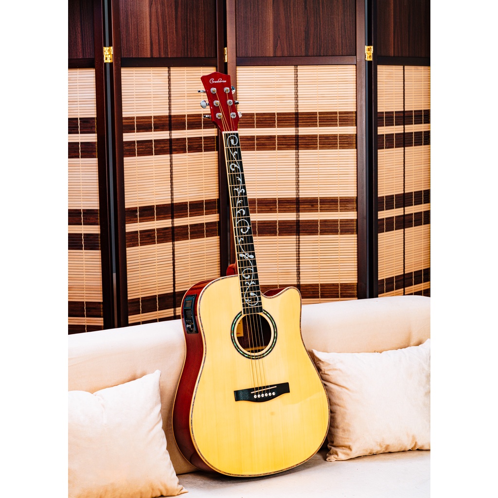 Cranberries 41' inches Flower Fretboard Design Acoustic Guitar with
