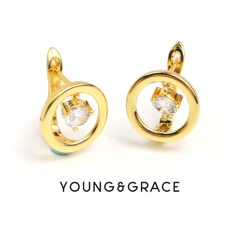 Young & Grace 24k Gold Plated Zircon Pendant Stud Earrings Accessories