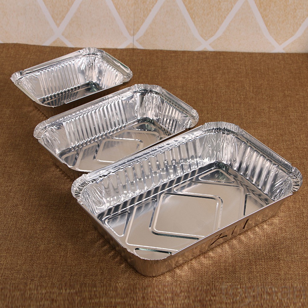 10pcs Rectangle Shaped Disposable Aluminum Foil Pan Take-out Food ...