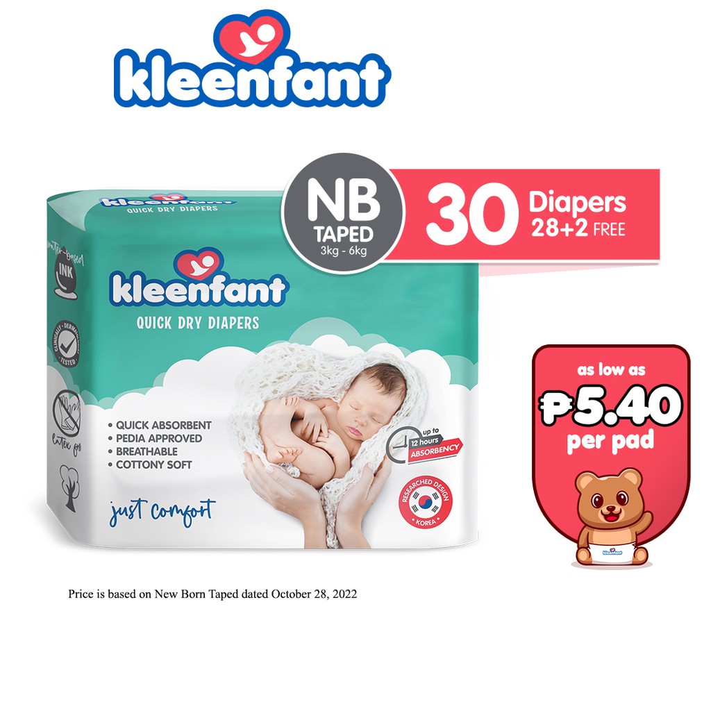 Kleenfant Diaper Taped Newborn 30 pads Shopee Philippines