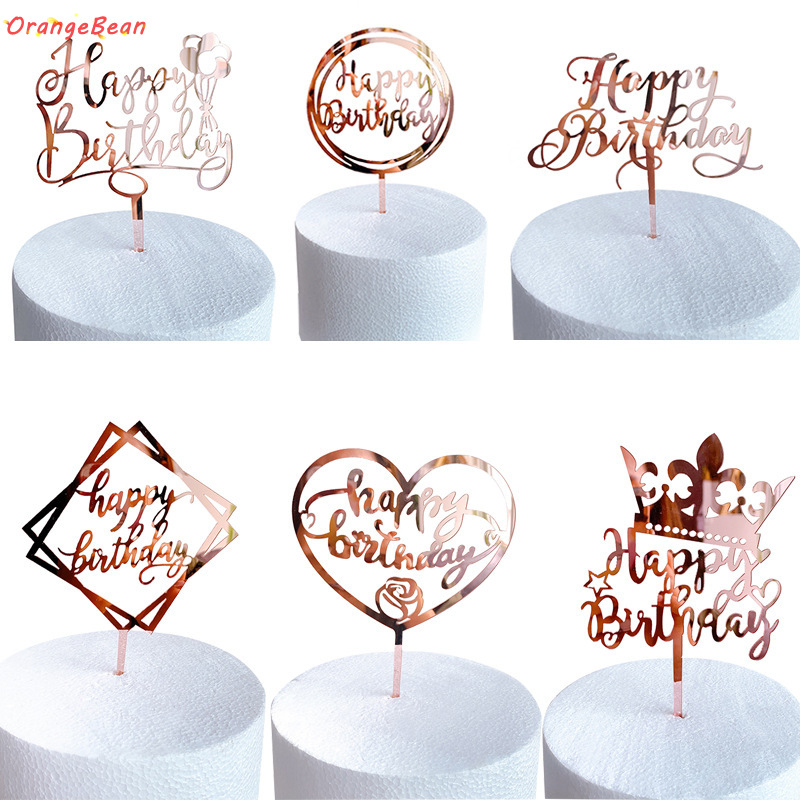 Rose Gold Happy Birthday Acrylic Cake Topper Ins Style Birthday Cake ...