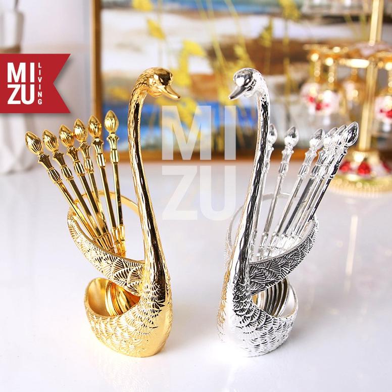 Mizu SWAN PRINCESS SET SWAN+SPOON/FORK DESSERT SPOON FORK HOLDER SET ...