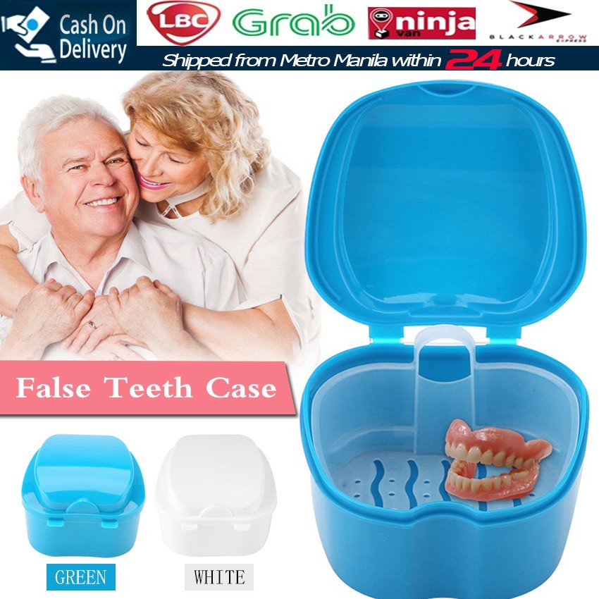 Denture Box With Net Denture Bath Box Case Dental Storage Teeth Case