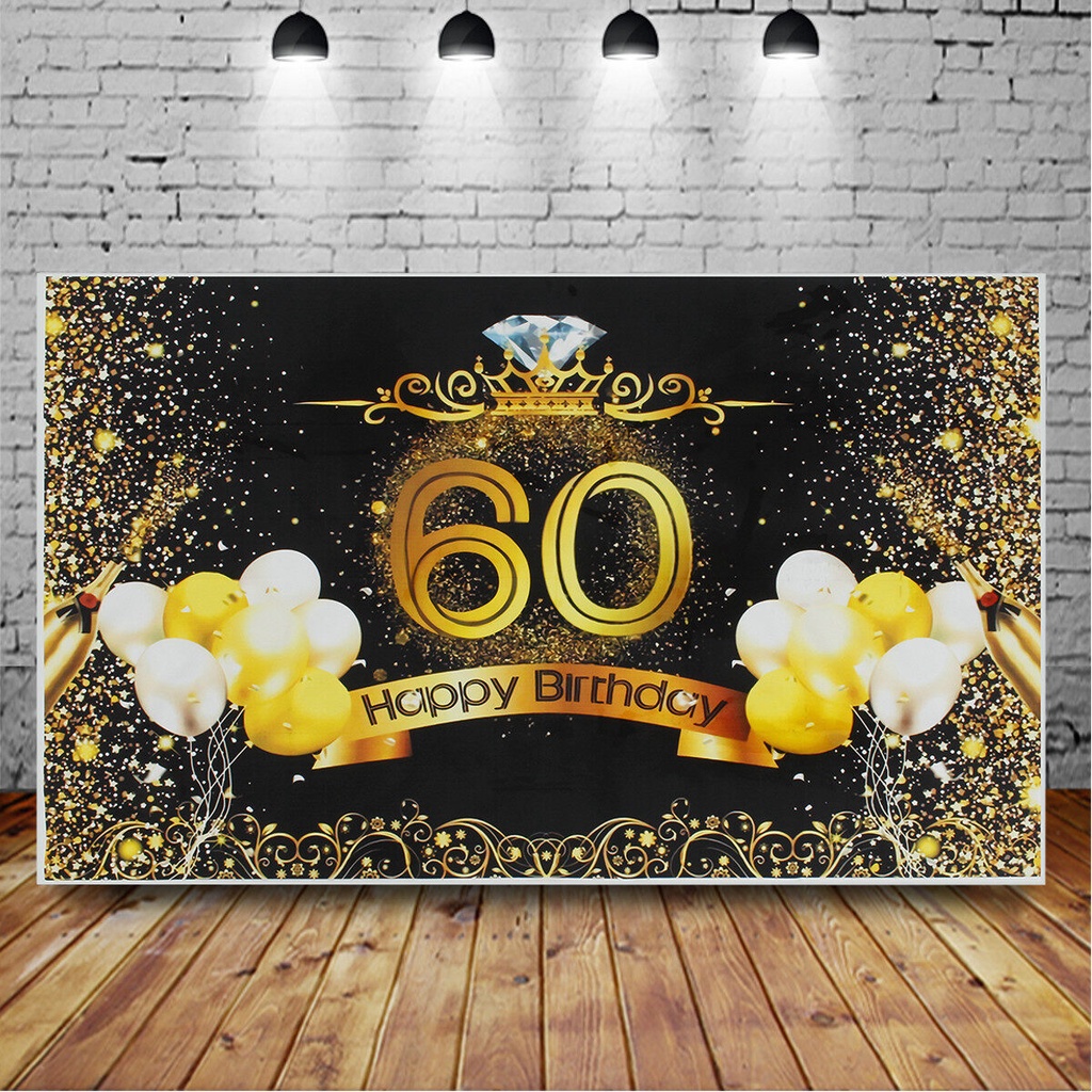 60th Birthday Photography Background Wall Hanging Gold Black Photo ...