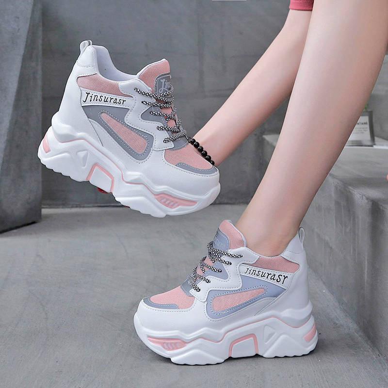 New Ins Hotsale High Heel Sneakers Women Chunky Sneakers Wedge Shoes Girls Pink White Platform Sneak