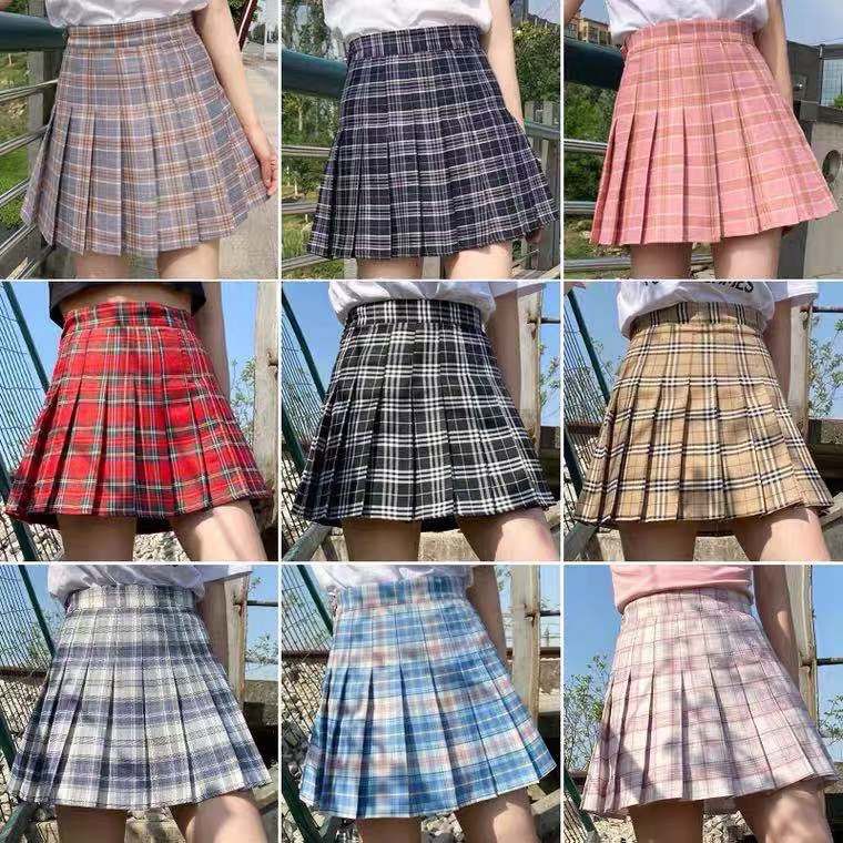 DIKE Korean Check stripe skirt Womens High Waist Skirt Slim Pleated School Skirt Mini skirt Shopee Philippines