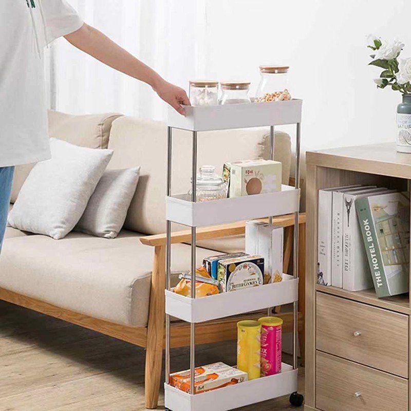 4 Layer Moving Rack Kitchen Storage Shelf Wall Cabinets Home Bedroom ...