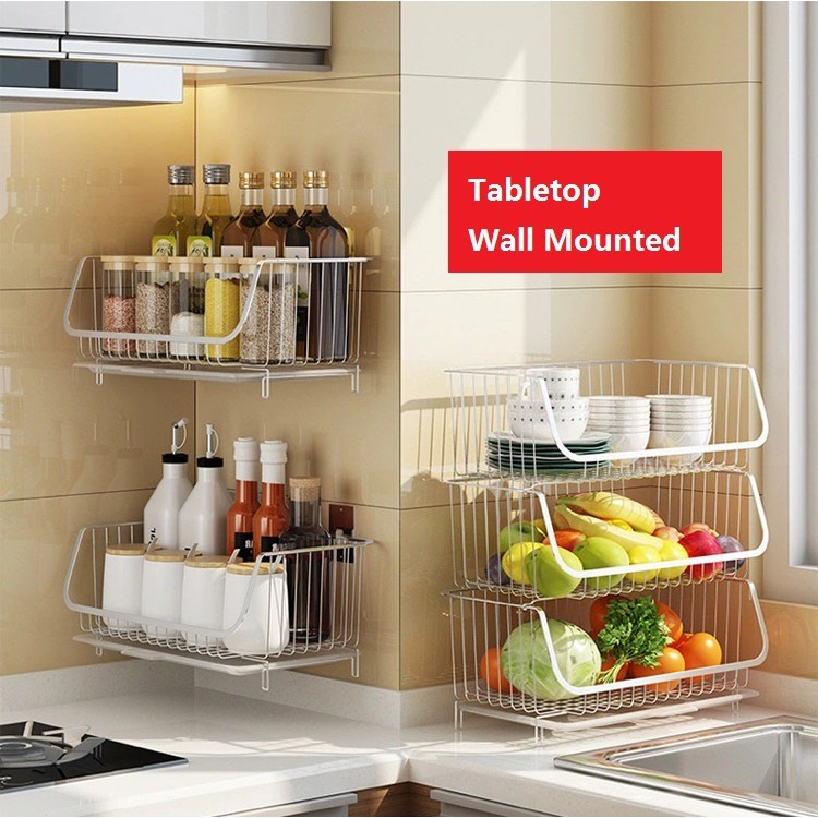 KONG Spice Rack Kitchen Organizer Wall-Mounted Hanging Vegetable Basket ...