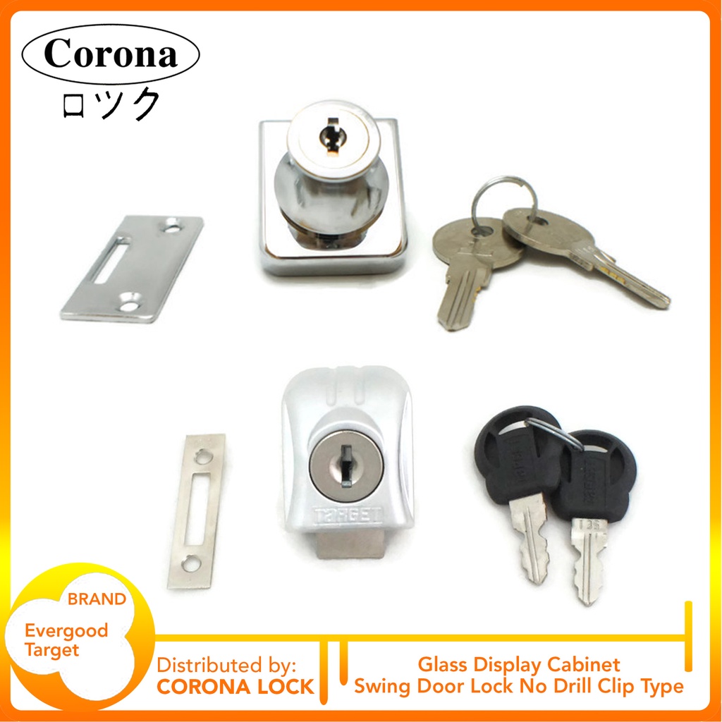 Glass Display Swing Door Lock No Drill Clip Type Shopee