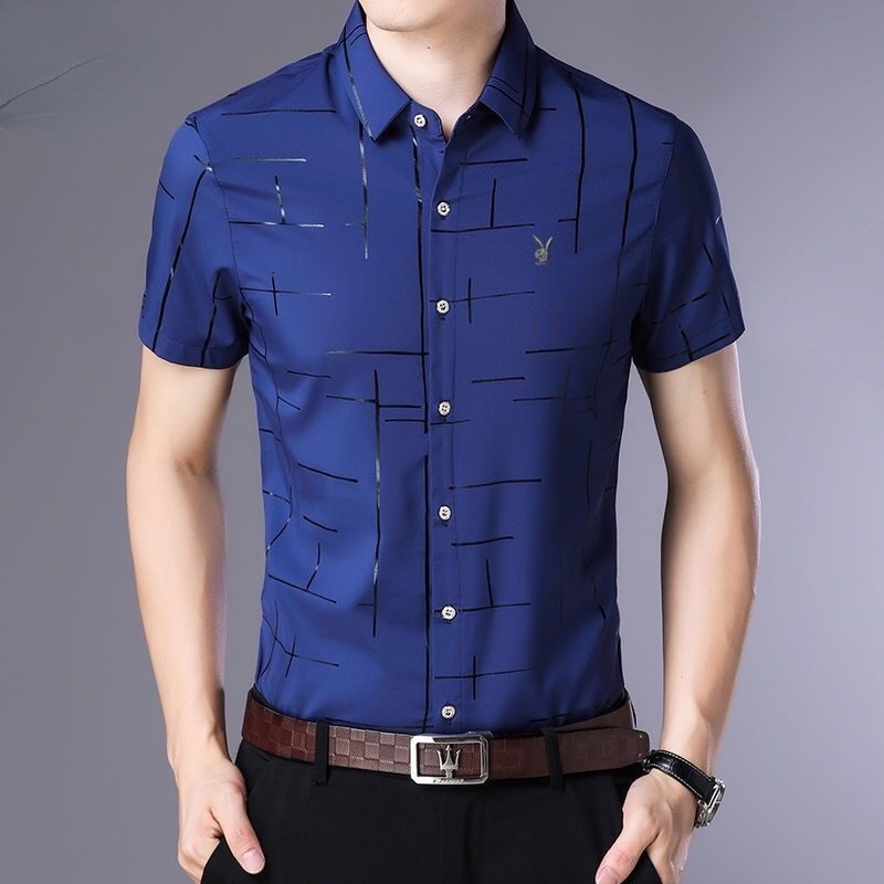 Men's Thin Plaid Shirt Casual Lapel Half Sleeve Shirt | Shopee Philippines