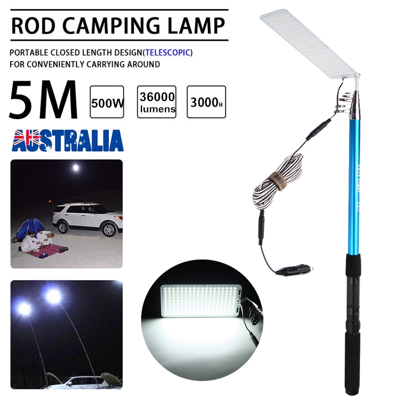 DC 12V 5m 500W Portable Telescopic Fishing Rod Camping Lamp Light Car ...