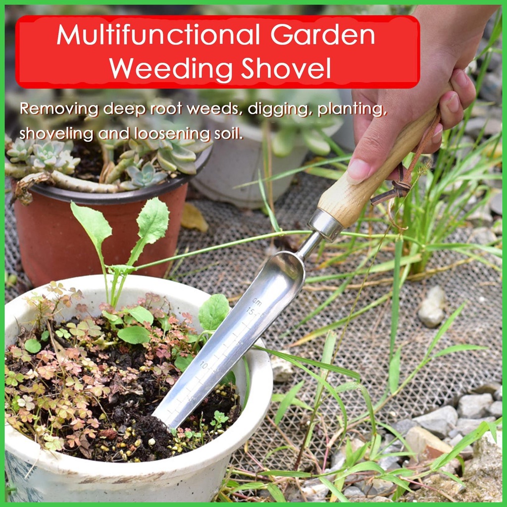 Hand Weeder Trowel Stainless Steel Long Shovel with Serration and Scale