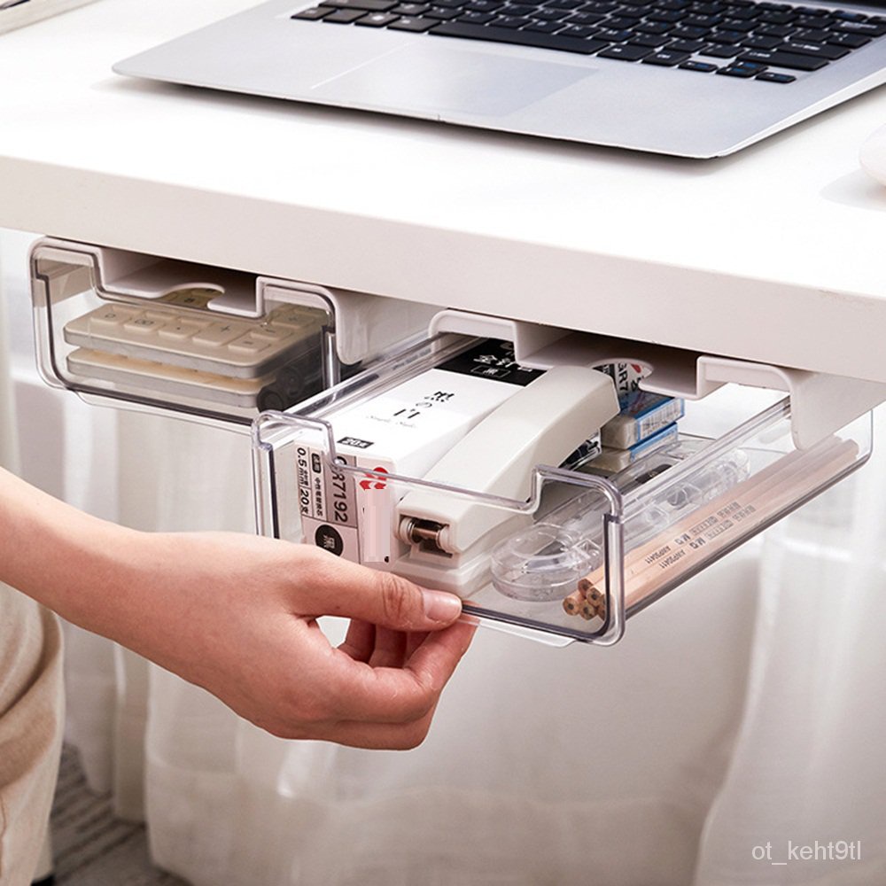 Under Desk Drawer Organizer Hidden Desktop Storage Box for Office Pen ...