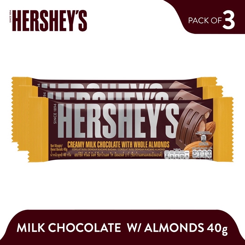 HERSHEY'S Creamy Milk Chocolate Bar With Almonds 40g (Pack Of 3 ...