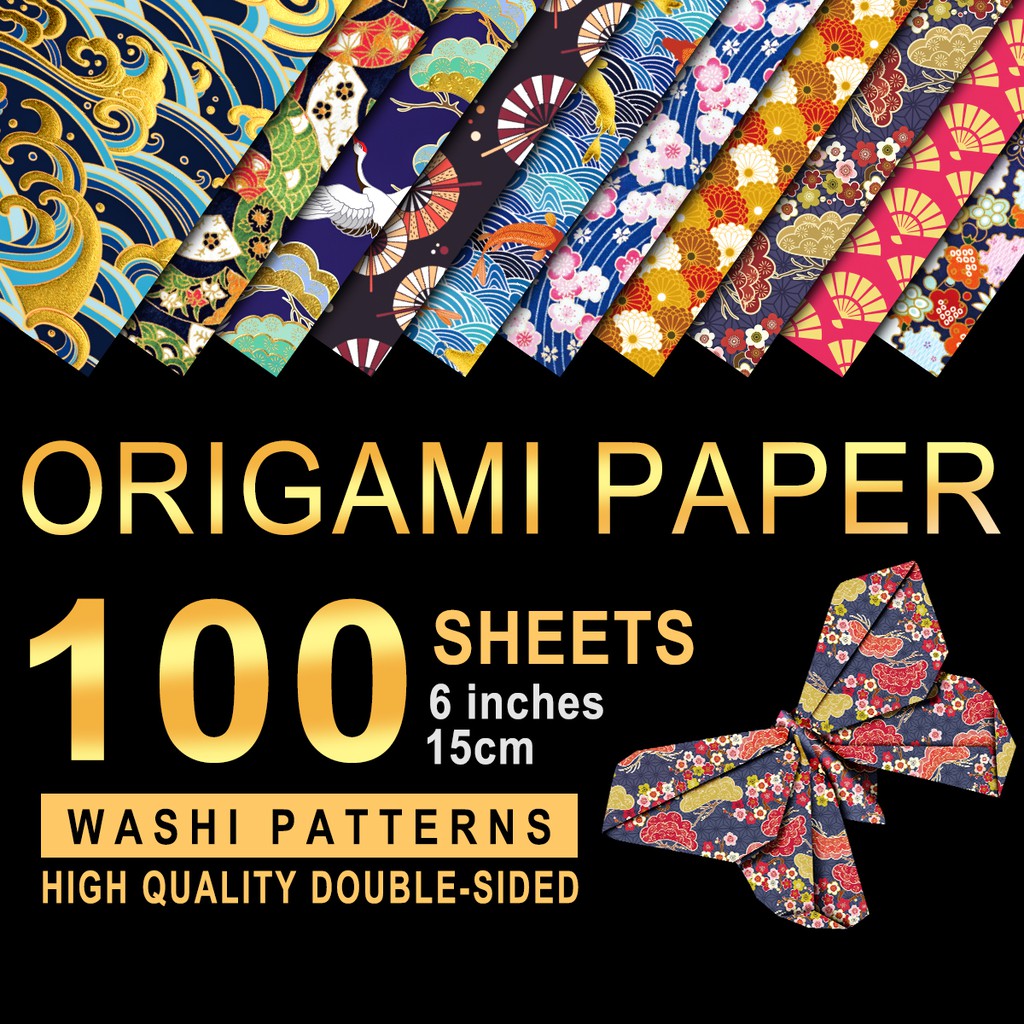 100 Sheet Origami Paper Japanese style Bronzing Double-sided printing ...