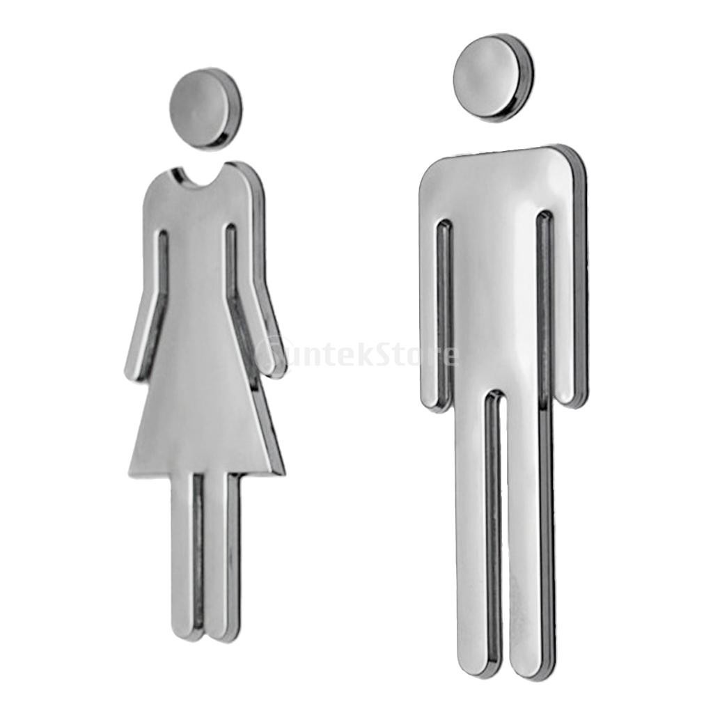 Silver Toilet/Loo/Batoom/Restroom/WC Door Wall Sign Signage MAN & WOMAN