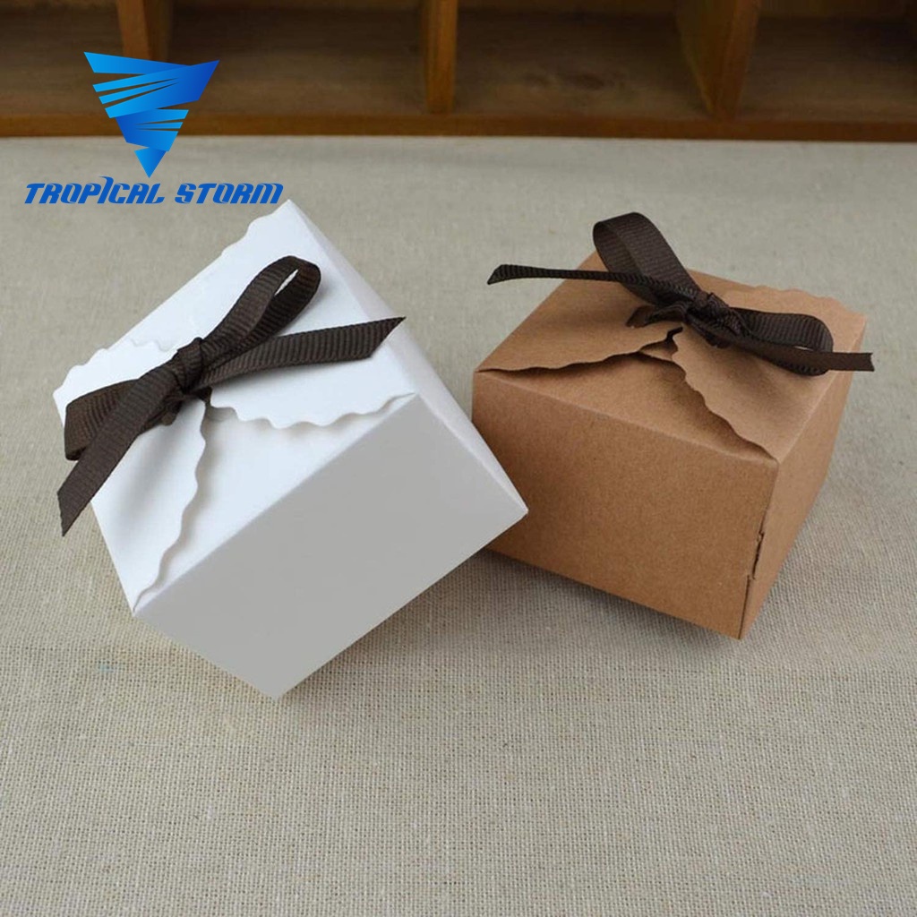 TS 100pcs Kraft Paper Gift Box with ribbon for giveaways party and ...