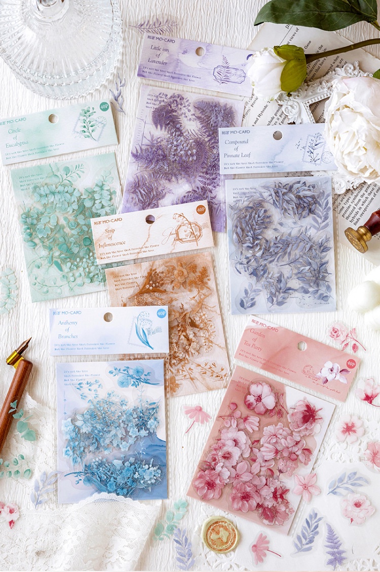 ENWEI 40 Pcs Ruguang Dense Series Vintage Plant Stickers Scrapbooking ...