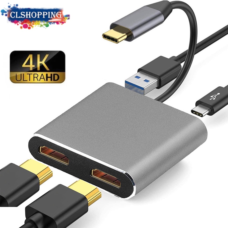 4in1 4K USB C to Dual HDMI Adapter Hub, includes USB 3.0 and PD Input ...