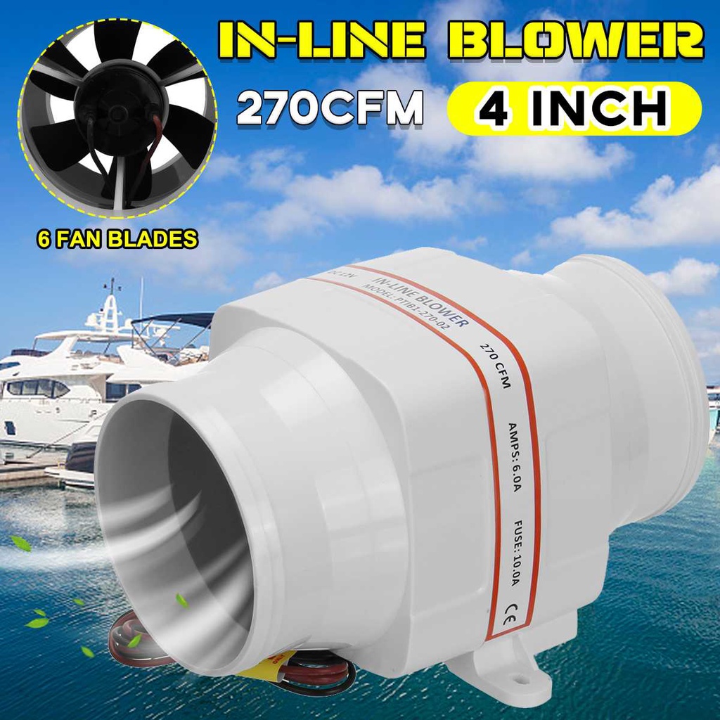 12V 270CFM 4 Inch Boat Inline Blower Fan Straight Barrel Exhaust Fan