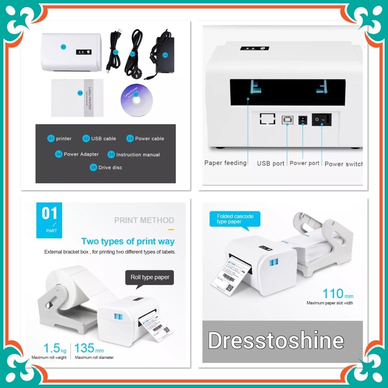 A6 Bluetooth usb waybill thermal printer label barcode sticker printer ...