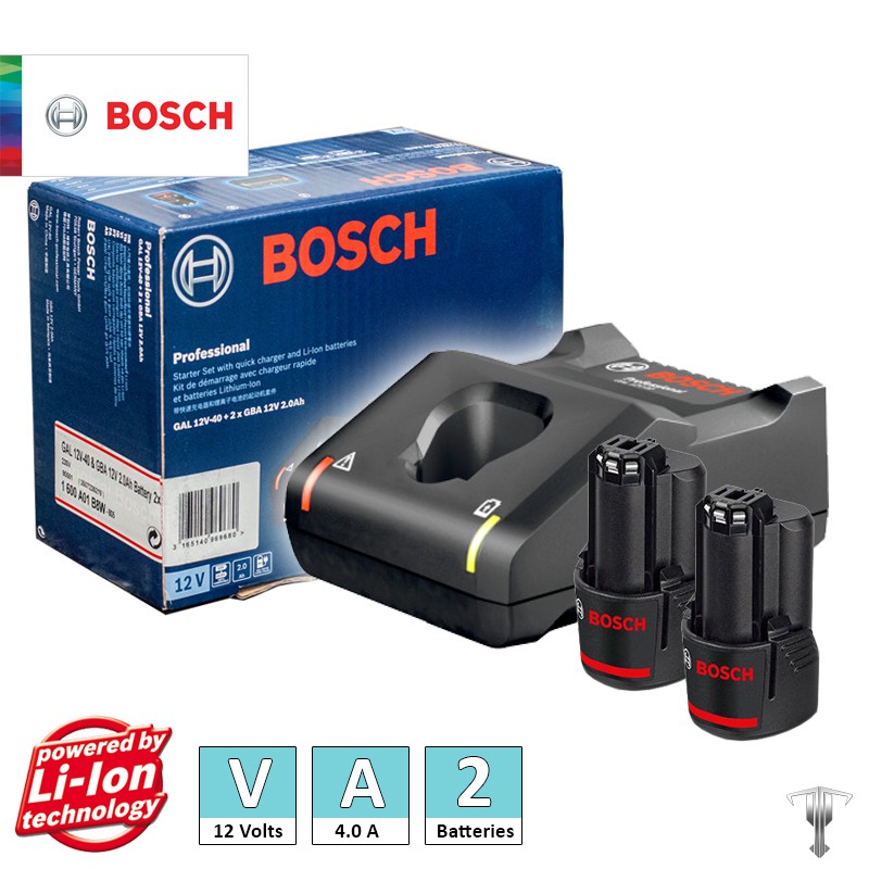 Bosch GAL 12V-40 12 V Lithium Ion Charger + GBA 12 V 2.0 Ah