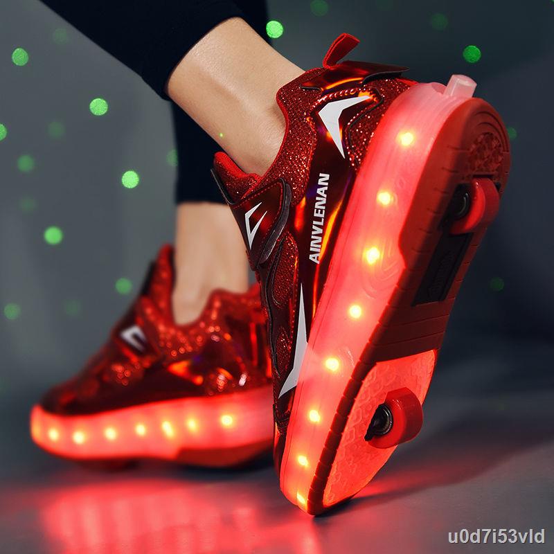 Heelys shoes double wheel with lights charging student pulley shoelace