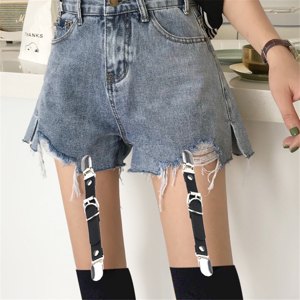 Sexy Women Knee Leg Garter Belt Silver PVC Leather Leg Ring Suspender Intimates