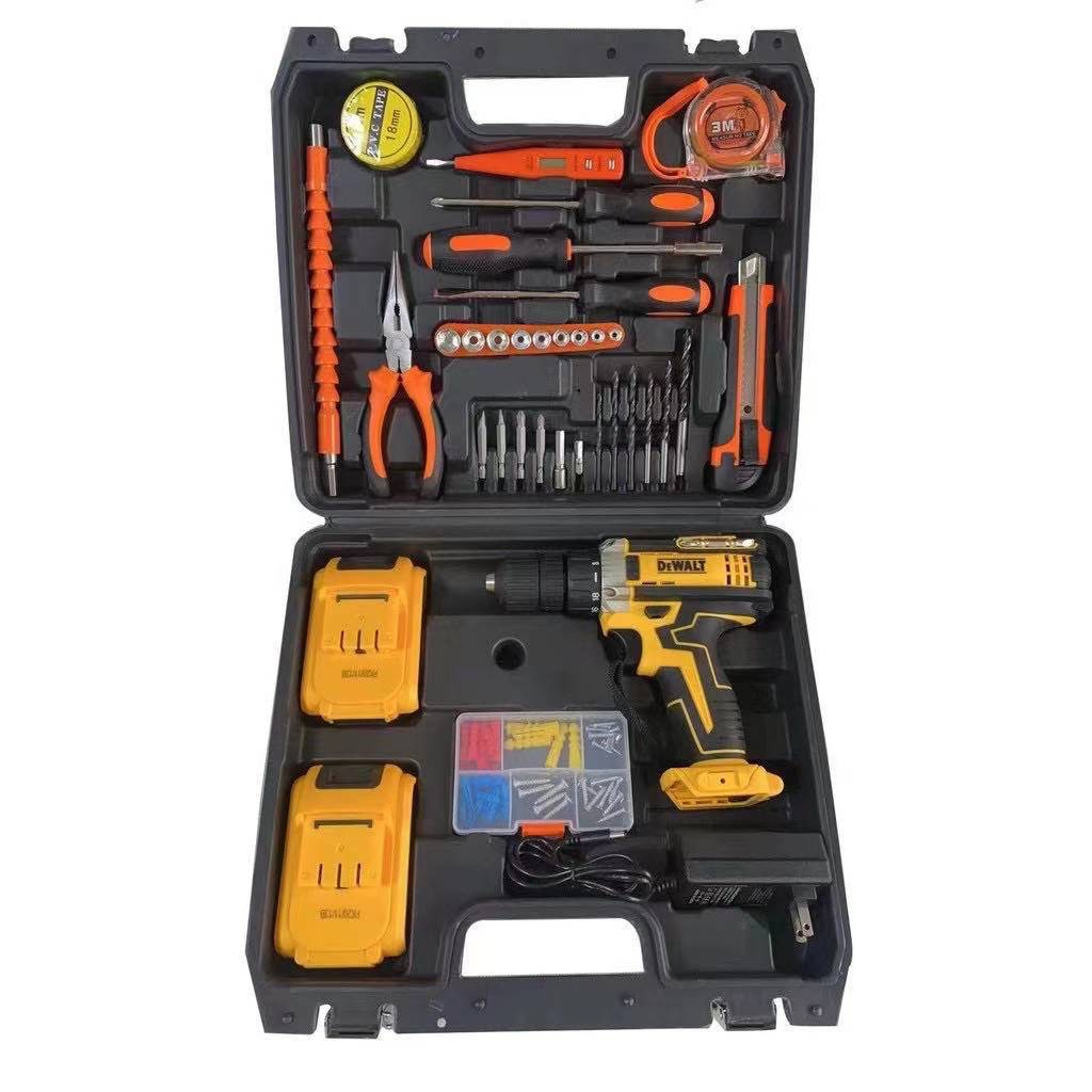 DeWALT Cordless Drill Driver 28V Double Speed with 2 Li ion Batteries and Free Accessories Kit Set