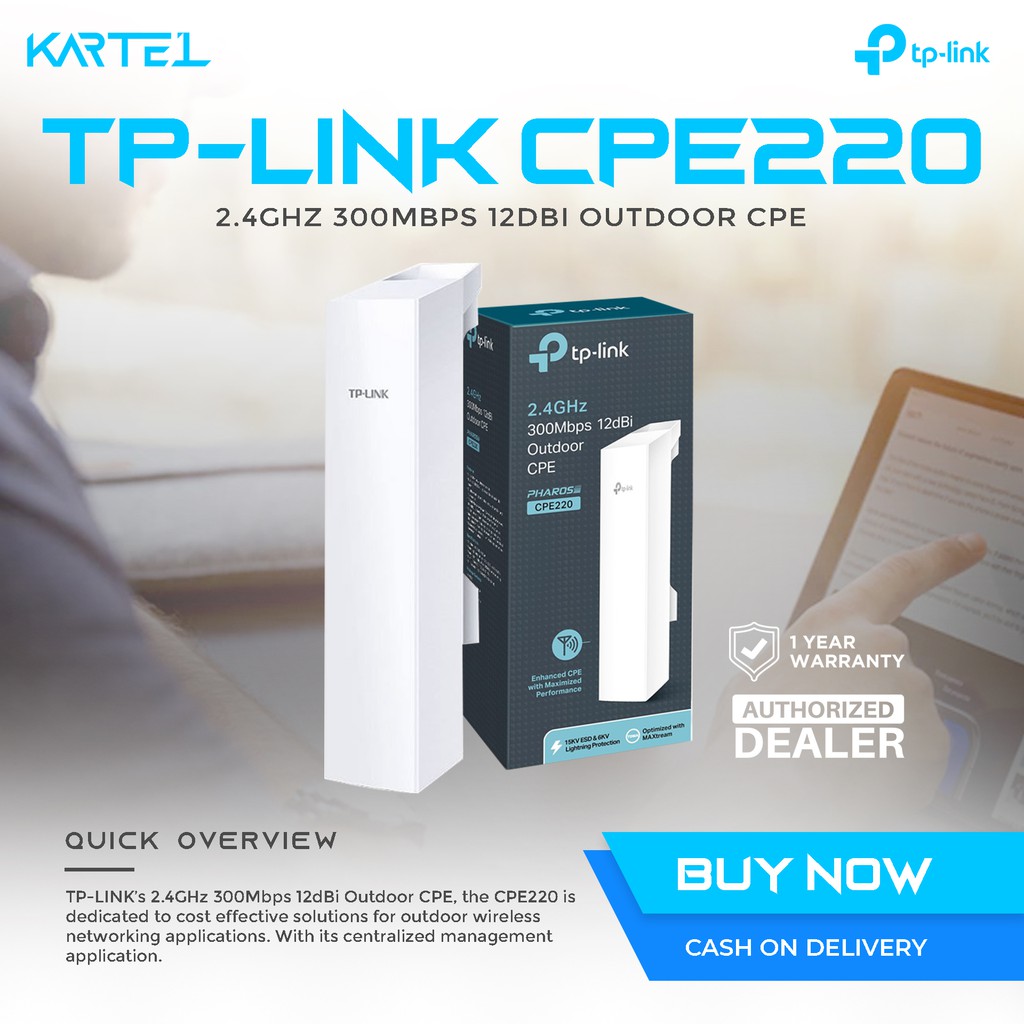 TP-Link CPE220 2.4GHz 300Mbps 12dBi Outdoor CPE Outdoor AP Repeater ...