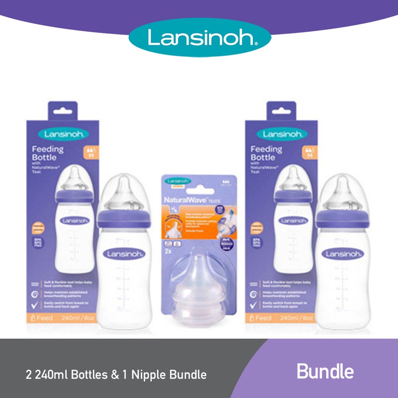 Lansinoh Pack of 2 240ml Baby Feeding Bottle and Fast Flow Teats Nipple  Bundle