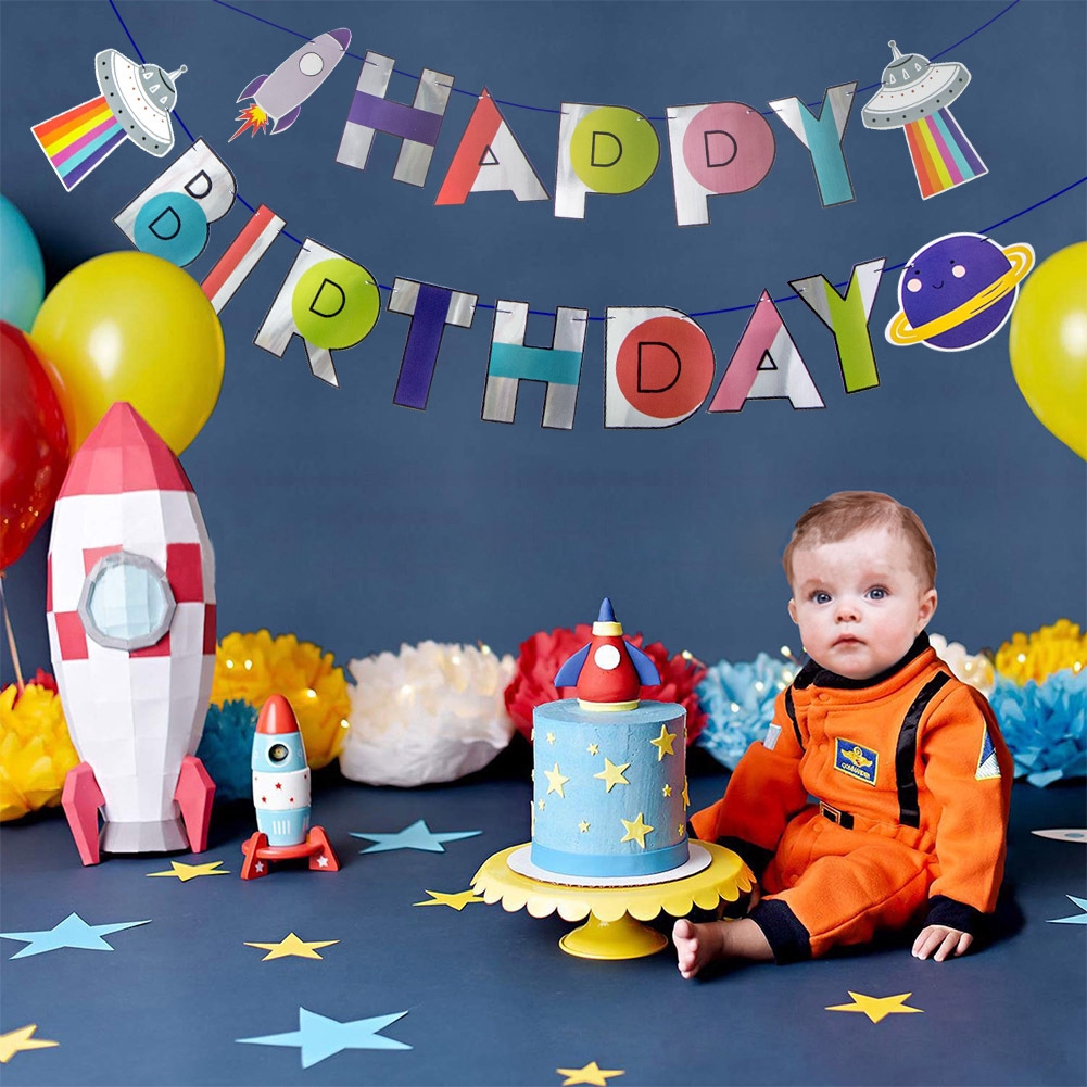 Trendy Fashion Galaxy Outer Space Happy Birthday Banner Space And