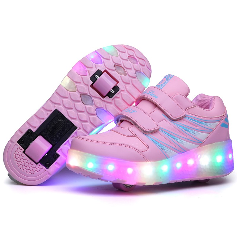 LED Heelys Light Sneakers with Double TWO Wheel Boy Girl Roller Skate Casual Shoes Shopee Philippines