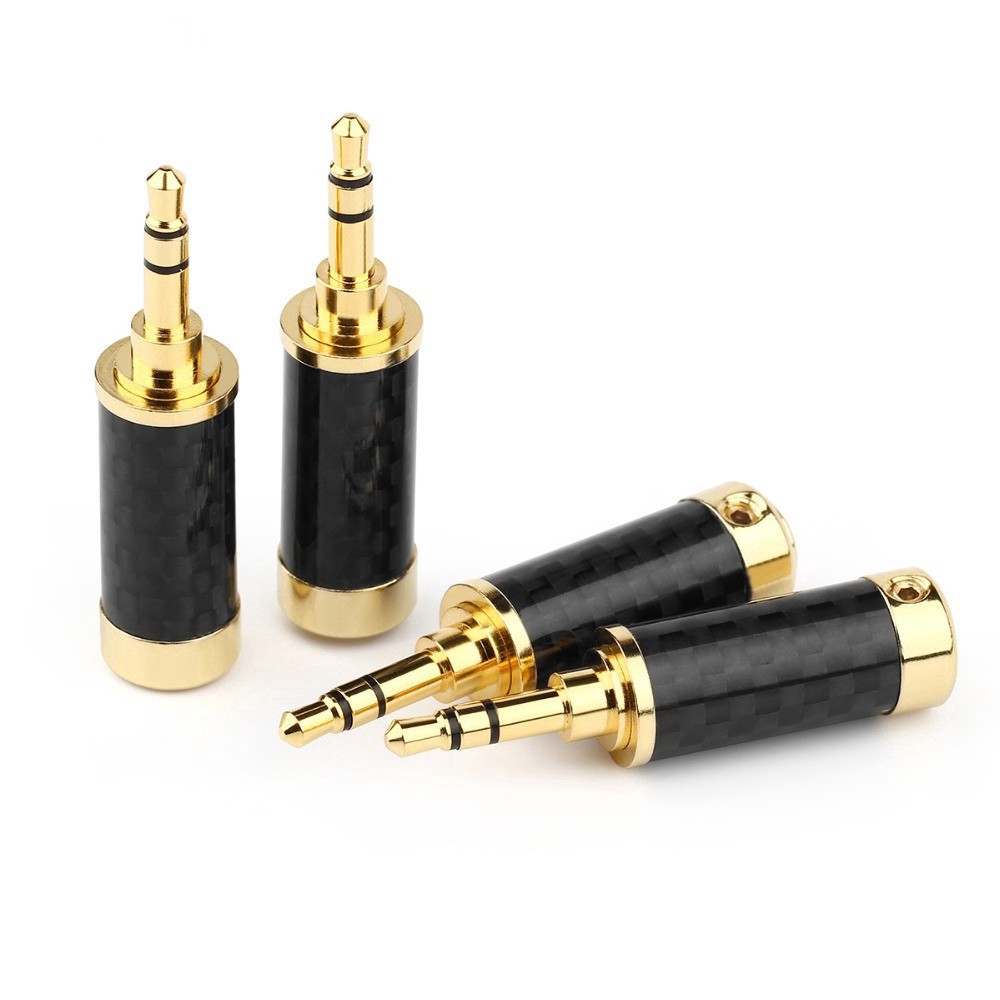 1 Pair 3.5mm Plug Audio Jack 3 Poles Carbon Fiber Diy Stereo Splice