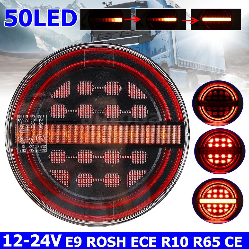 1224V 50LED Dynamic Slim Round LED Tail Lights Rear Brake Lamp Trailer