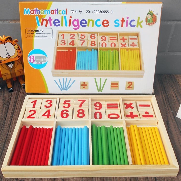 (REAL Natural WOOD) Set of wooden counting sticks with numbers for ...