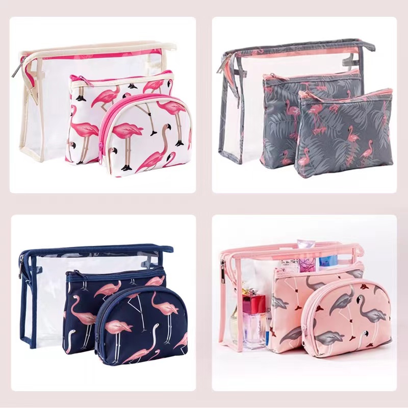 3in1 Transparent Waterproof Cosmetic Pouch Make Up Pouch Bag Flamingo ...