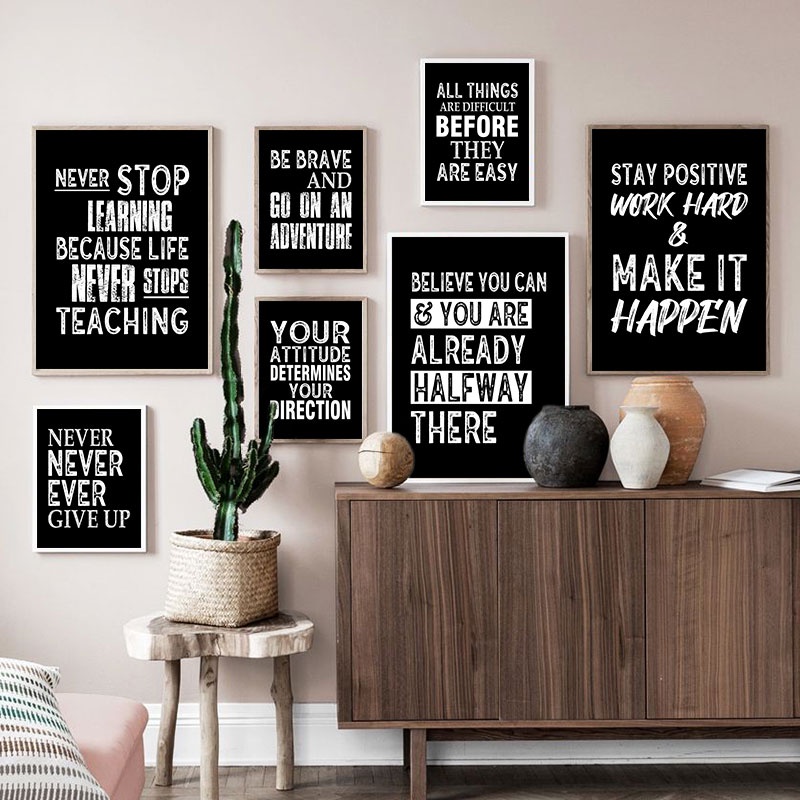 Modern Black Background Inspiring Quotes Poster Prints Wall Decorative ...