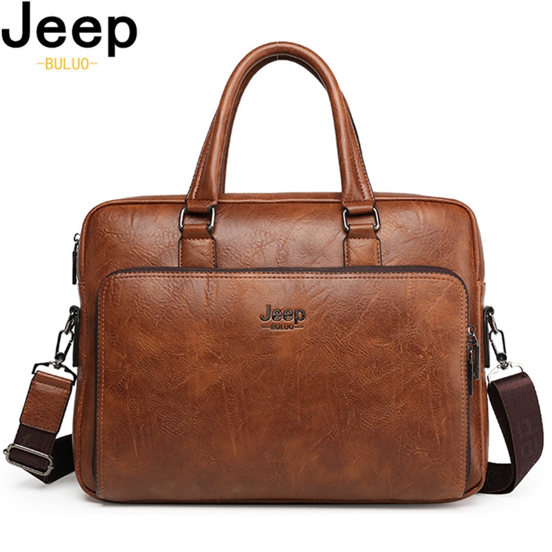 JEEP BULUO Brand Man Business Briefcase Bag Split Leather High Quality ...