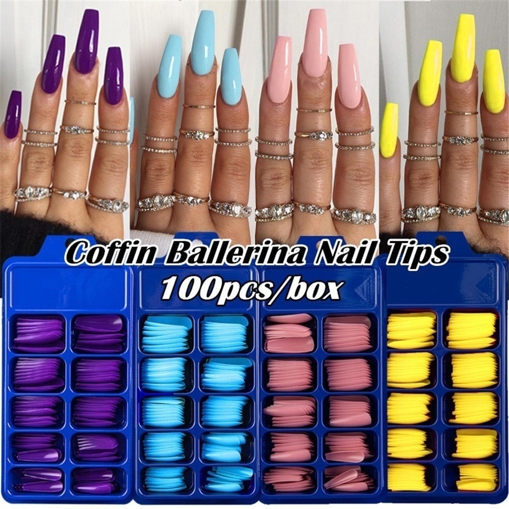 100pcs Box Coffin Ballerina Nail Tips Long Stiletto False Nails Tips