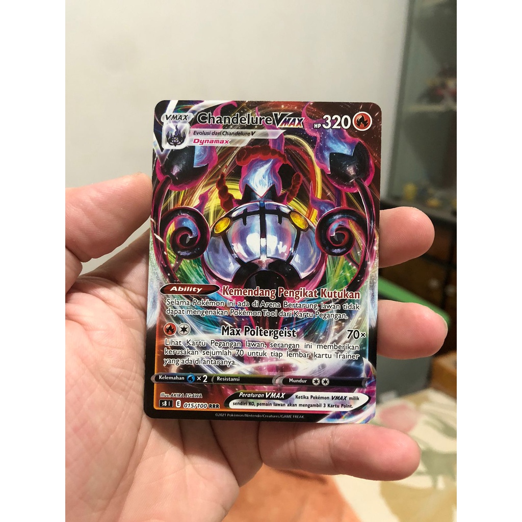 Pokemon TCG Card Chandelure VMax RRR s8 Fusion Strike Original Indonesian Mewtwo Hologram