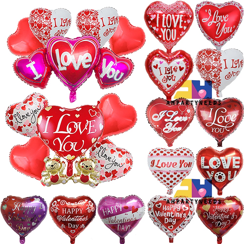 6Pcs 18Inch Printed I Love You Heart Foil Balloons Wedding Valentine ...