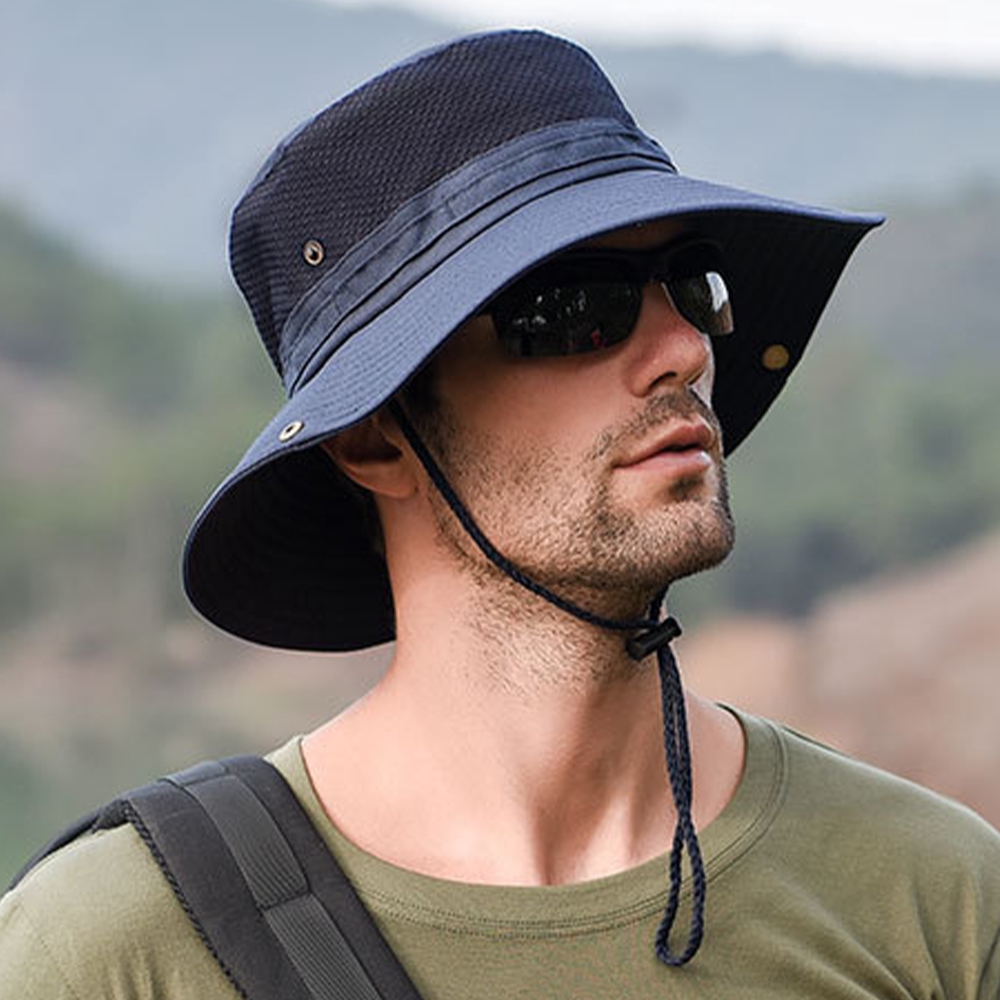 Mens Foldable Breathable Bucket Hat With String Outdoor Fishing Hat  Climbing Sunshade Caps