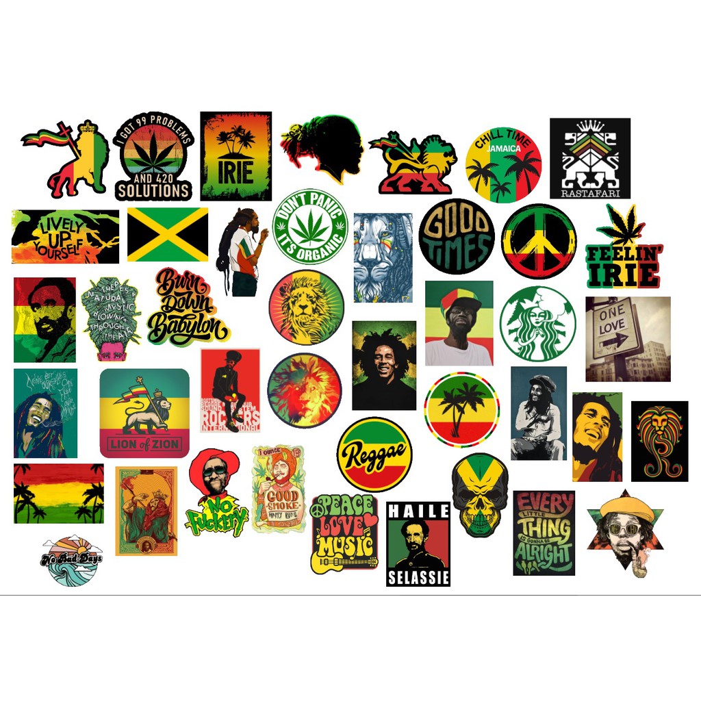40Pcs Rasta / Reggae / Rastafari / Jamaica Vinyl Stickers Waterproof ...
