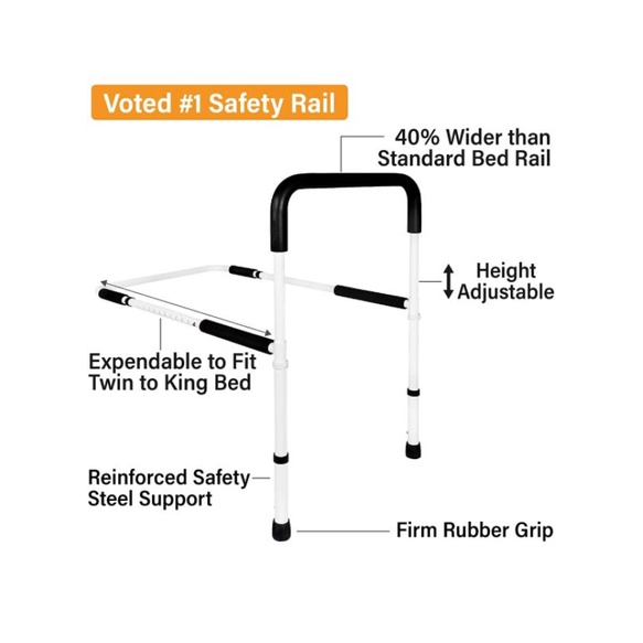 Vaunn Medical Adjustable Bed Assist Rail Handle and Hand Guard Grab Bar