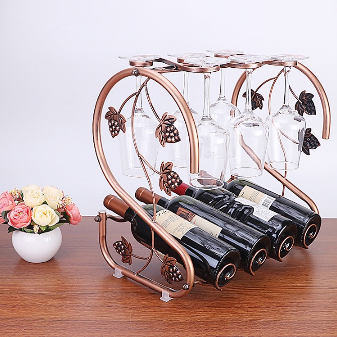Rose Gold Wine Rack Goblet Holder Counter Home Party Storage Rack